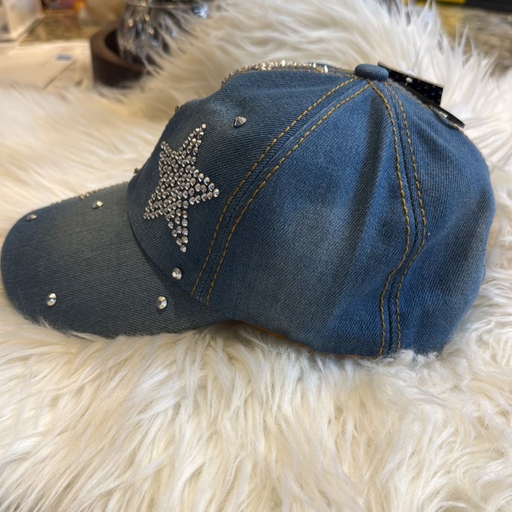 Olivia & Kate Denim Cap with Rhinestone Stars - Picture 4 of 6